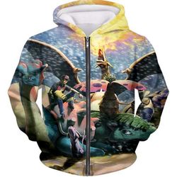 Pokemon Zip Up Hoodie &8211 Pokemon Ash Ketchums First Generation All Evolved Awesome Zip Up Hoodie