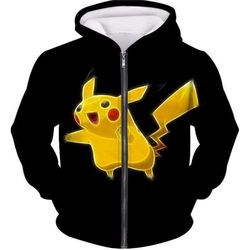 Pokemon Thunder Type Pokemon Pikachu Cool Black Zip Up Hoodie  &8211 Pokemon Zip Up Hoodie