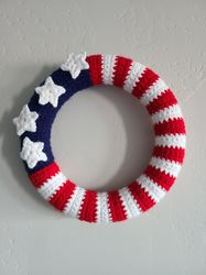 American flag wreath, crochet wreath, USA flag, handmade wreath, patriotic decor