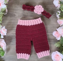 newborn crochet pants and headband, baby outfit, photo prop, baby pants,