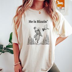 He is Risen Funny Easter Shirt of Jesus Playing Basketball, Retro Christian Faith Religious Graphic Tee, Weirdcore