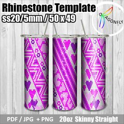 Bling Heart Tumbler Pattern for 20oz Skinny / Bling tumbler wrap ss20 / Tumbler template / 50 x 49 stones / - 254