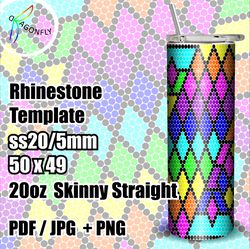 Rhinestone Tumbler Rainbow Argyle Pattern for 20oz / Bling tumbler wrap ss20 / Tumbler template / 50 x 49 stones / - 258
