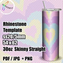 SS20 sweet heart Rhinestone Template for 30oz Tumbler  Pink hearts  design / bling Tumbler wrap / 54 x 62 stones - 265