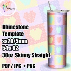SS20 Valentine's Day Love Heart Rhinestone Tumbler Template 30 oz / bling Tumbler wrap / 54 x 62 stones - 266