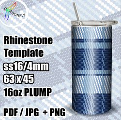 DENIM Rhinestone Pattern Template  / SS16 4mm - 16oz Plump Straight Tumbler Design / 63x45 Stones - 270
