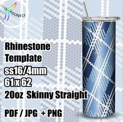 DENIM TARTAN Rhinestone Pattern Template / SS16 4mm - Bling 20oz Straight Tumbler Design / 61x62 Stones - 271