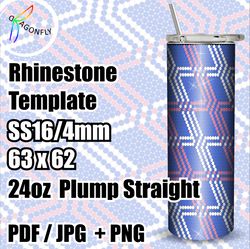 Bling tumbler template for 24 oz - Linear design, stone size SS16, 63x62 stones in row - 276