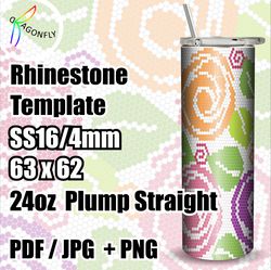 Rhinestone template for 24 oz tumbler - Roses pattern, stone size SS16, 63x62 stones in row - 278