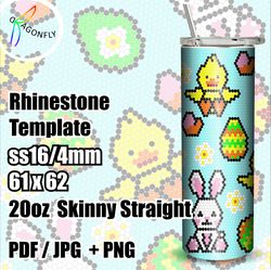 Rhinestone template for 20 oz tumbler, bling Easter patterns, SS16 stone - 4mm, 61 x 62 stones in row - 284