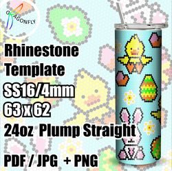 Rhinestone template for 24 oz tumbler, EASTER patterns, 4mm - SS16, 63x62 stones in row - 284