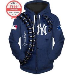 New York Yankees Baseball Team Zip Up Hoodie Unisex 3D All Over Print