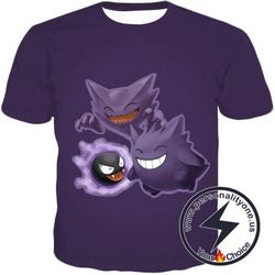 Pokemon Favourite Ghost Pokemon Trio Ghastly Hunter and Gengar Cool Anime T-Shirt