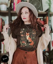 Cute Flower Fox Shirt, Vintage Floral Cottagecore Shirt, Wildflower Meadow, Woodland Lover Gift for Her, Fairycore Tee,