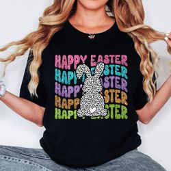 Happy Easter Glitter Shirt, Easter Bunny Shirt Design, Easter Shirt, Retro Leopard