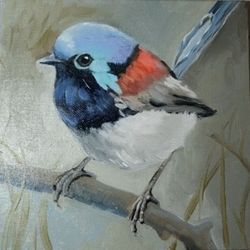 Bird fairy tale painting original oil art forest bird painting