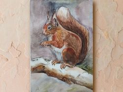 Squirrel painting original watercolor art bird artwork wildlife art