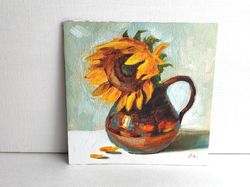 Sunflower painting original oil art still life 8 by 8