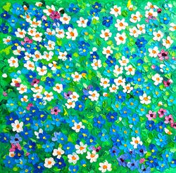 daisy painting forget me not original art impasto oil painting floral artwork abstract 12x12 canvas