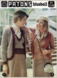 Knitting Pattern for Womens Jumpers Cardigans Patons 574 Bluebell Vintage