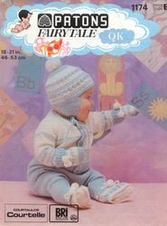 Vintage Knitting Pattern for Baby Jacket Leggings Helmet Mitts Patons 1174 Fairytale