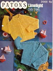 Vintage Knitting Pattern for Baby Cardigans Patons 2066 Playtime