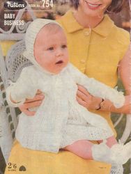 Vintage Coat Jacket Dress Knitting Pattern for Baby Patons 754 Baby Business