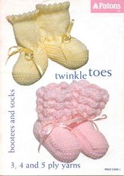 Vintage Baby Bootees Knitting and Crochet Pattern Patons C45 Twinkle Toes