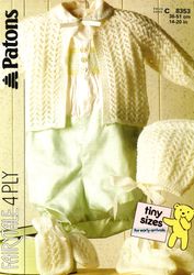 Vintage Jacket Knitting Pattern for Baby Patons 8353 Layette