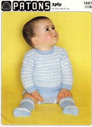 Vintage Sweater Etc Knitting Pattern for Baby Patons 1661 Little Boy Blue