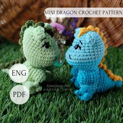 PDF ENG, Mini Dragon crochet pattern, amigurumi, 4 inches
