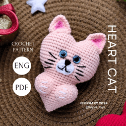 PDF crochet pattern Heart Cat, Valentines day