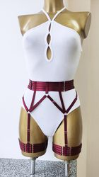 Leg harness belt Morgana, Erotic bondage BDSM belt, Women kinky lingerie garter belt