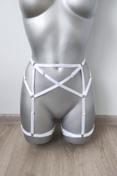 Leg harness lingerie, Honeymoon lingerie, White garter belt, Sexy lingerie body harness, Garter harness, Wedding lingeri