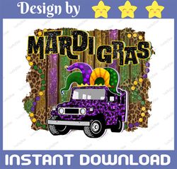 Mardi Gras Truck Png Sublimation Design, Fleur De Lis Mardi Gras Png, Mardi Gras Hat Png, Truck With Pink Hearts PNG Dig