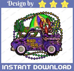 Mardi Gras Truck With Mask Fleur De Lis And Crawfish Png Sublimation Design, Mardi Gras Png, Mardi Gras Truck Png, Mask