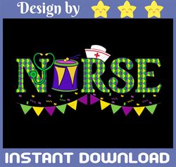 Nurse Mardi Gras, Carnival Party, Fleur De Lis, RN ICU Nicu Er Scrub, Nurse Appreciation Gift Digital PNG