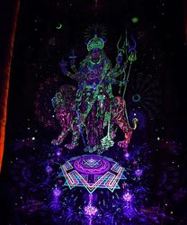 Blacklight art "DURGA" Indian tapestry UV poster Fluorescent canvas Meditation art