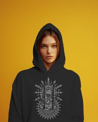 Ganesha print Women's wear Black hoodie Cotton clothing Original print Outerwear Women hoodie
