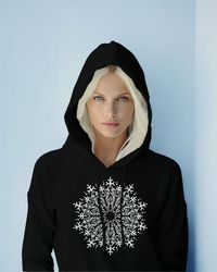 Black cotton hoodie Print "Mandala" Women's clothing Warm wear gym hoodie Adult wear outfit