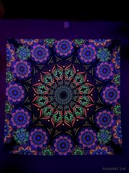 Mandala Art Black light Poster "Baba Nam Kevalam" Uv reaction Fluorescent decor Trippy tapestry Yoga art Spiritual art