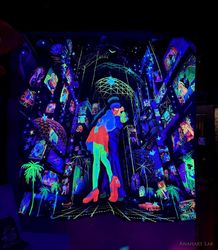 Retrowave tapestry "Kiss On The Rave" Blacklight backdrop Trippy Art Psychedelic decor Love Poster UV active Cyberpunk