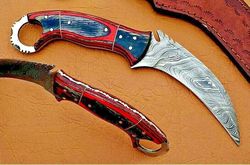 BM's Full Tang Damascus Karambit with Exotic Wood Handle - Damascus Karambit Knife - BladeMaster
