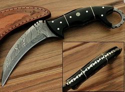 Full Tang Hand Forged Damascus Karambit with Buffalo Horn Handle