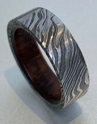 Dazzling Damascus Steel Wedding Ring Set with Wood Case – Perfect Bands for Men and Women