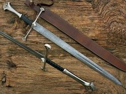 Handmade Damascus Steel Anduril Sword with Wall Mount - Narsil King Aragorn Replica, Battle Ready - Best Gifts for Men,