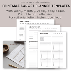 Printable Budget Planner Templates - Yearly, Monthly, Weekly, and Daily budget planning. Family budget planner.