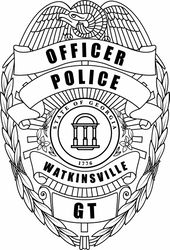 WATKINSVILLE GEORGIA POLICE OFFICER BADGE VECTOR FILE Black white vector outline or line art file