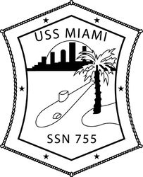 USS MIAMI SSN 755 ATTACK SUBMARINE PATCH VECTOR FILE Black white vector outline or line art file