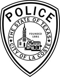CITY OF LA COSTE  STATE OF TEXAS POLICE PATCH VECTOR FILE Black white vector outline or line art file